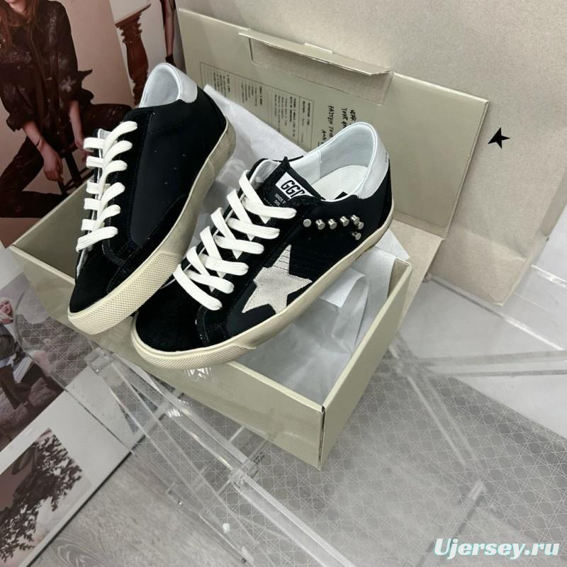 2025 Women GGDB Black White Leather Suede Star Sneakers