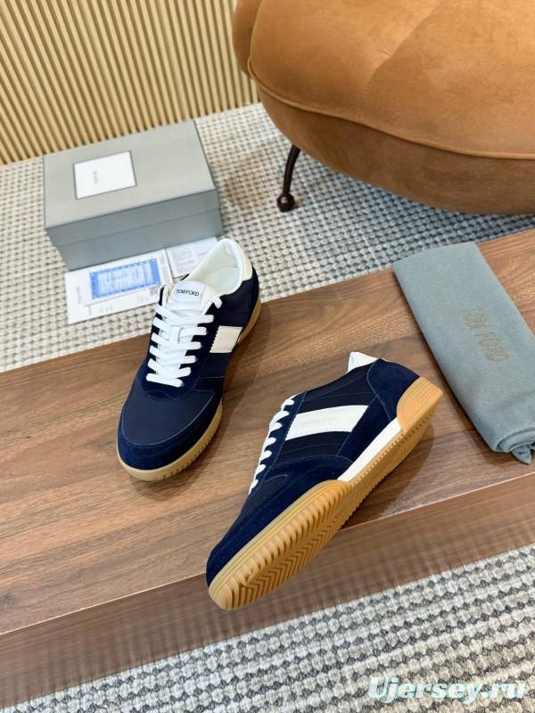 2025 Men TOM FORD Navy White Suede Leather Sneakers LY00360
