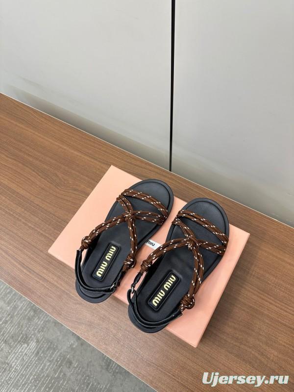 2025 Women Miu Miu Brown Leather Sandals