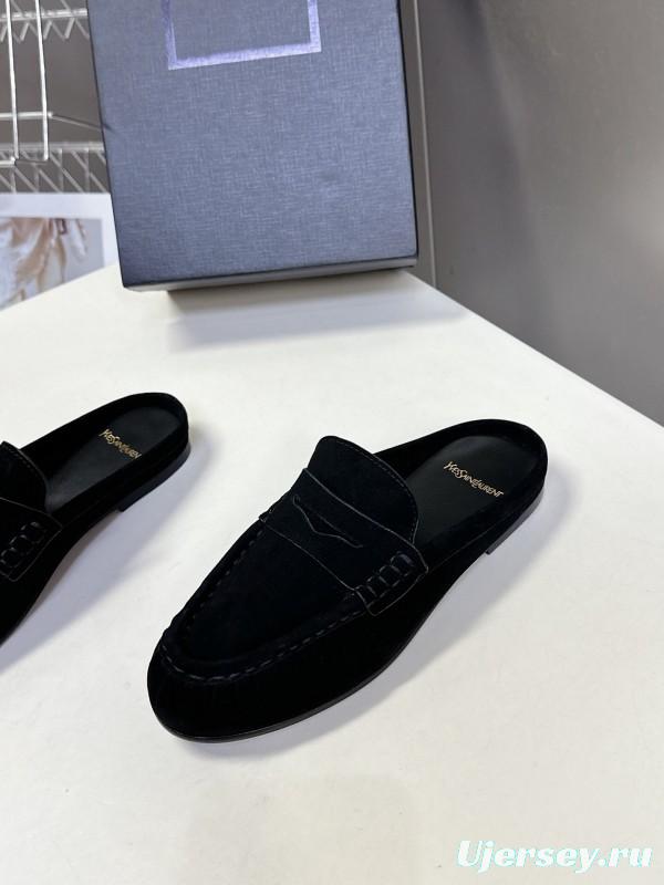 2025 Women Yves Saint Laurent Black Suede Loafers KFY00330
