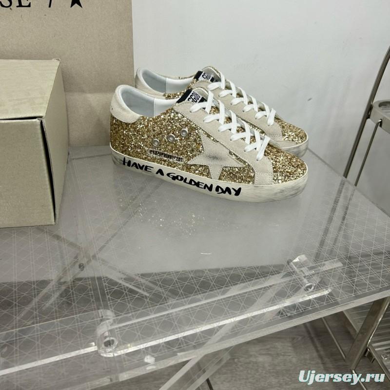 2025 Women GGDB Gold Glitter Leather Sneakers MJ00260