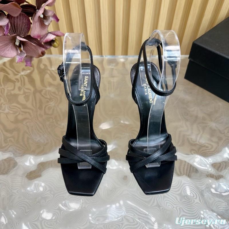 2025 Women Yves Saint Laurent Black Leather Sandals