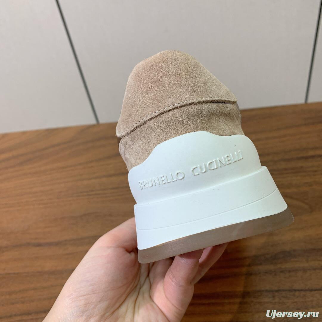 2025 Unisex Brunello Cucinelli Beige Black Mesh Suede Sneakers