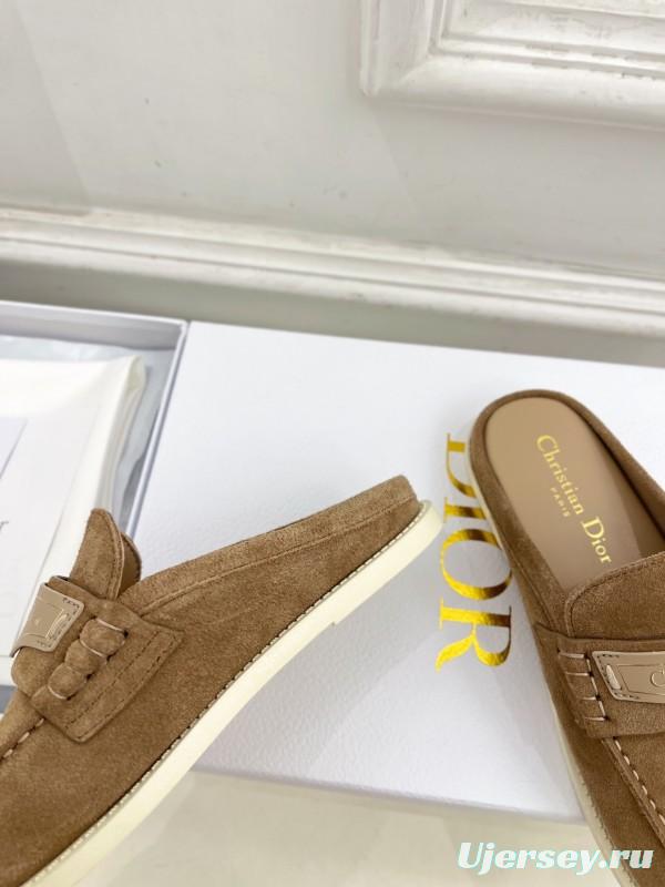 2025 Women Dior Brown Suede Mule Loafers Casual Handmade Slip-on LY00360(F)