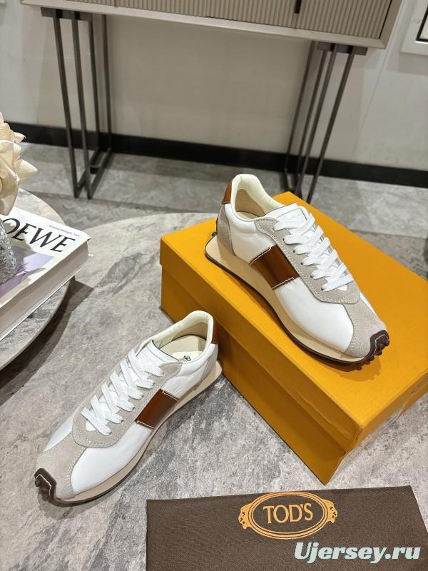 2025 Women TOD'S White Brown Beige Leather Suede Sneakers
