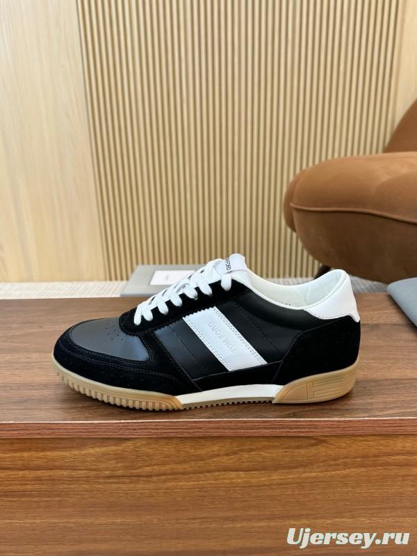 2025 Unisex TOM FORD Black White Leather Suede Sneakers Classic Contrasting LY00360