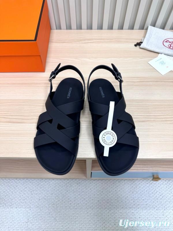 2025 Slippers Hermès Black Leather Sandals