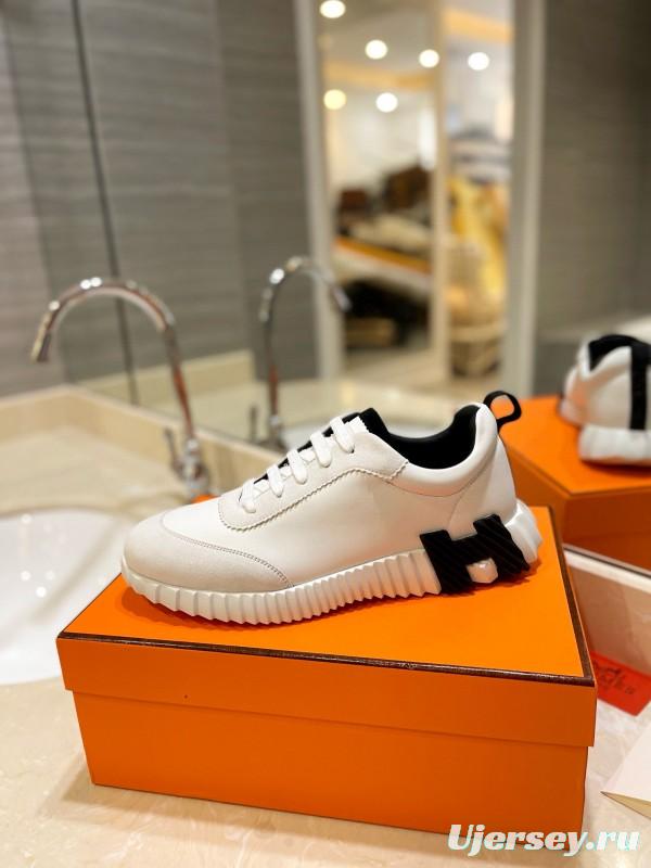 2024 Unisex Hermès White Black Silk Lambskin Rain Cloth Casual Sneakers MJ00320