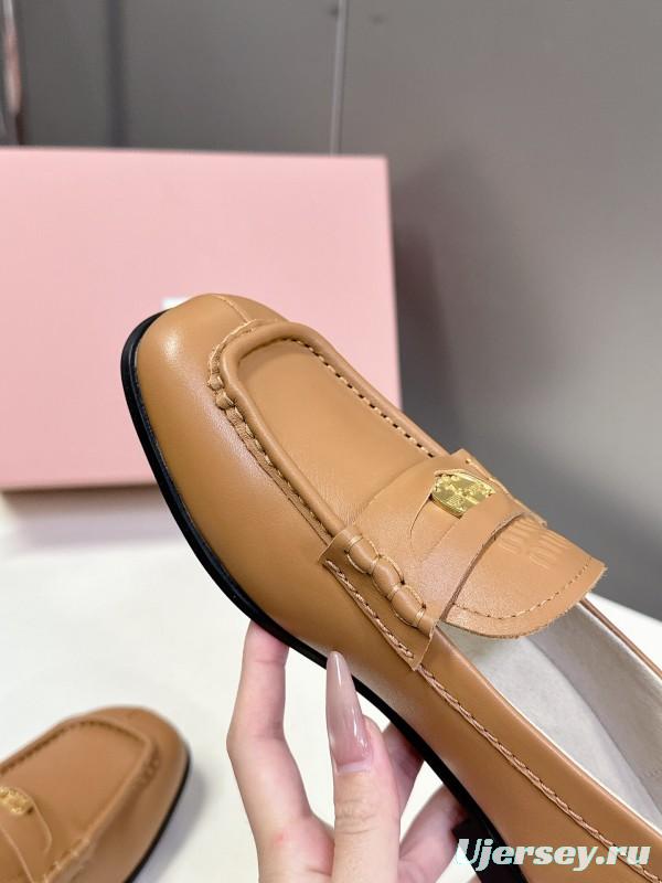 2025 Women Miu Miu Brown Leather Loafers