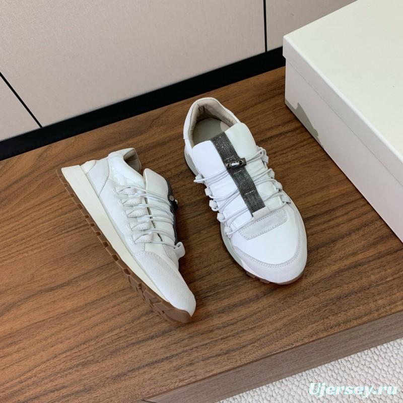2025 Men Brunello Cucinelli White Leather Casual Sneakers