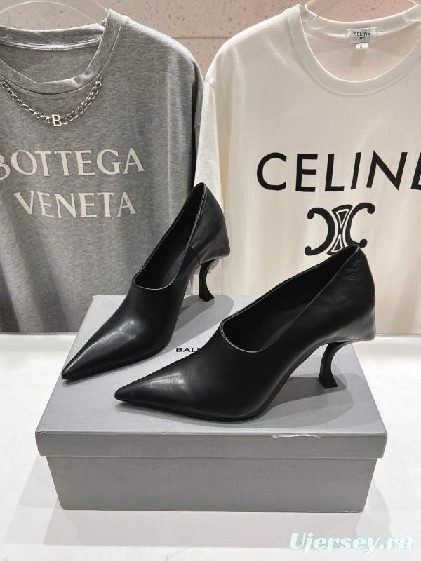 2025 Women Balenciaga Black Leather High Heel Shoes