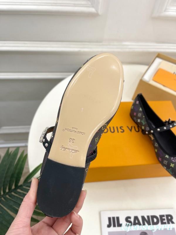 2025 Women Louis Vuitton Rainbow Monogram Leather Ballet Flats Custom MJ00300