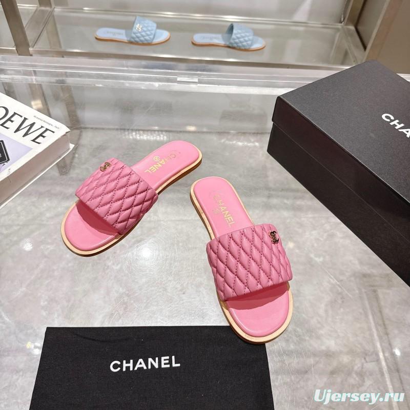 2025 Women Chanel Pink Lambskin Slippers LY00240