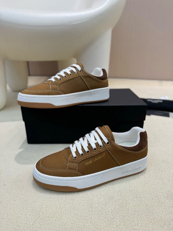 2024 Unisex Yves Saint Laurent Brown Canvas Leather Casual Sneakers