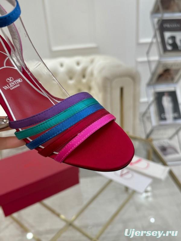 2025 Women Valentino Red Blue Green Pink Leather Suede High Heel Sandals LY00310