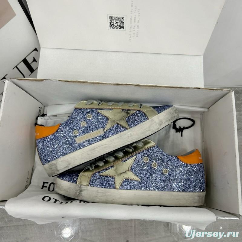 2025 Women GGDB Blue Silver Leather Glitter Low Top Sneakers