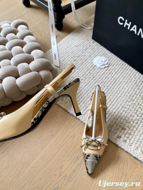 2025 Women Chanel Beige Snake Leather Heels KFY00320