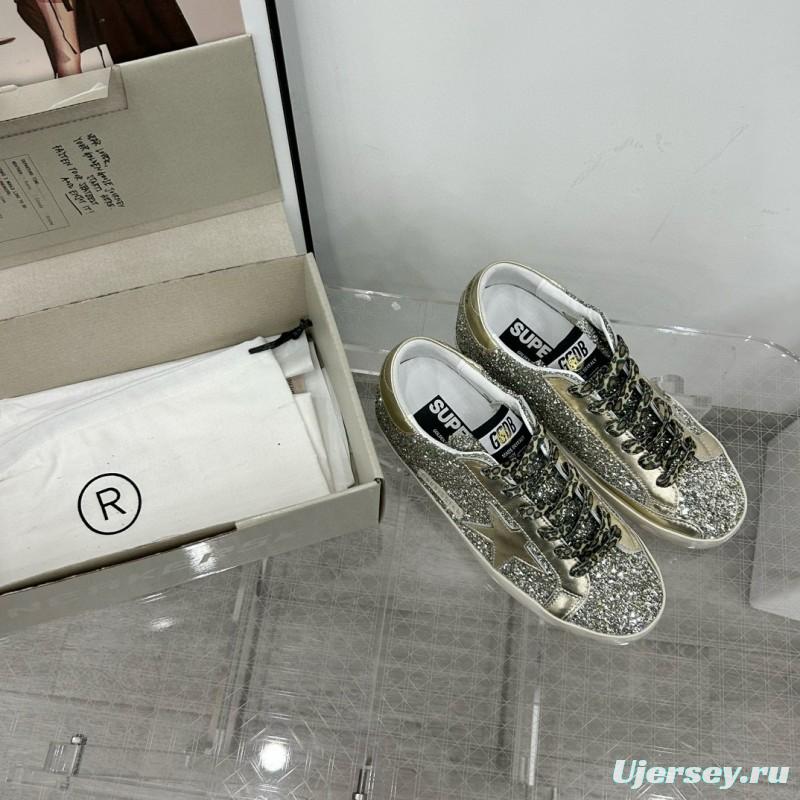 2025 Women GGDB Silver Glitter Leather Sneakers