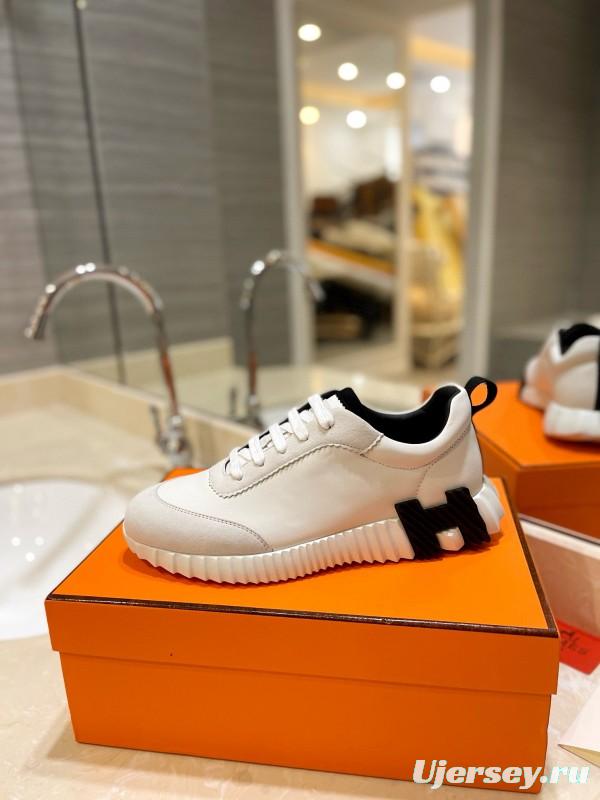 2024 Unisex Hermès white black leather sneakers