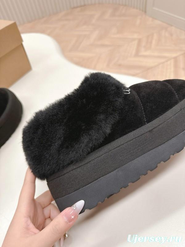 2024 UGG Black Suede Sheepskin Slippers