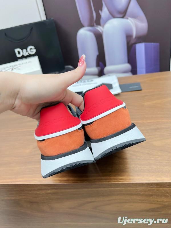 2025 Unisex Dolce & Gabbana Black Brown Red PU Leather Mesh Casual Sneakers LY00300