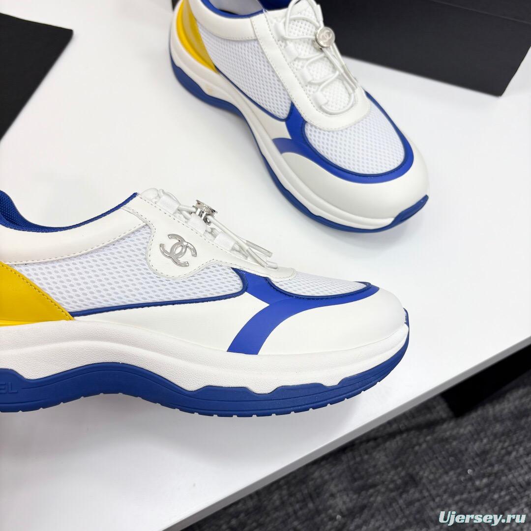 2025 Unisex Chanel White Blue Yellow Silk Leather Casual Sneakers Sports Shoes