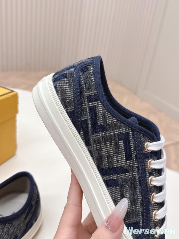 2025 Women Fendi Navy Blue Black Canvas Sneakers LY00280