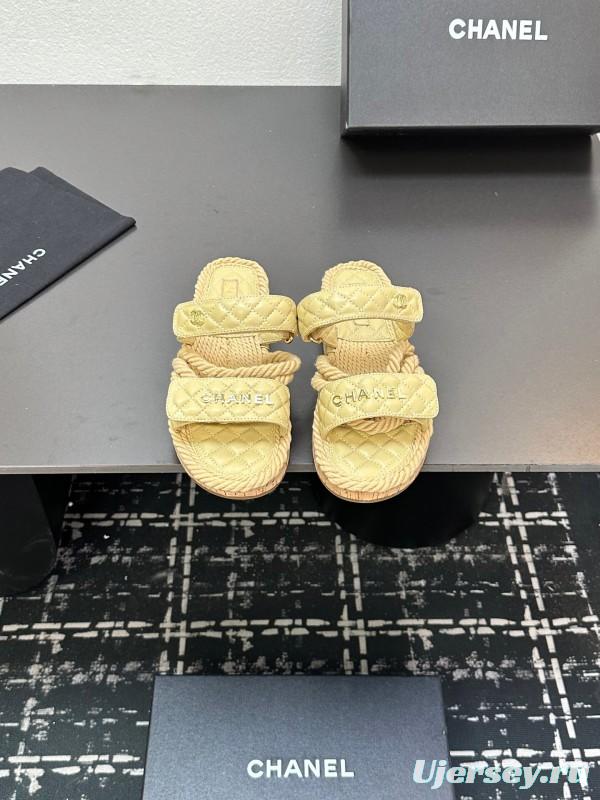 2025 Slippers Chanel Yellow Fabric Rope Slides