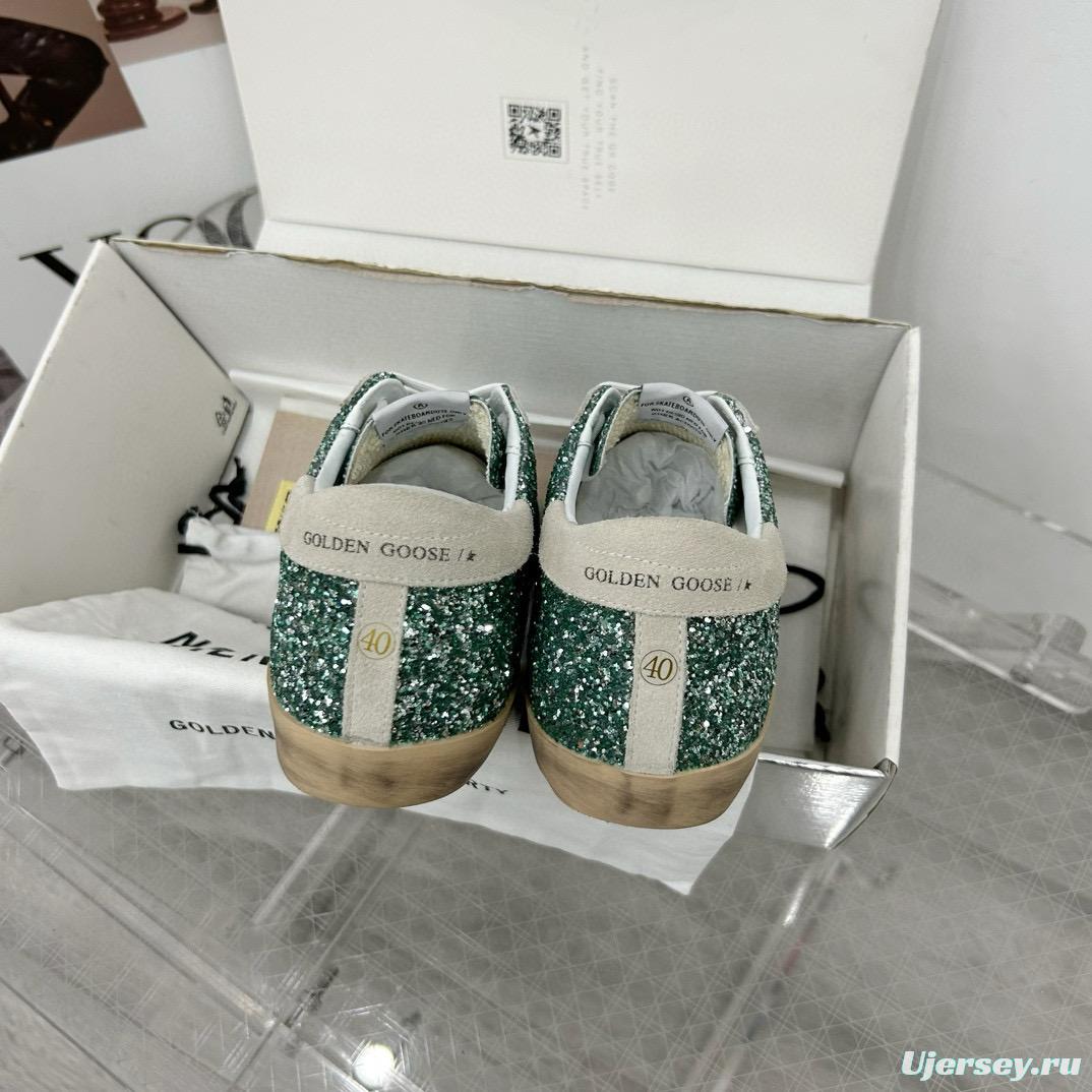 2025 Women GGDB Green White Suede Leather Star Sneakers