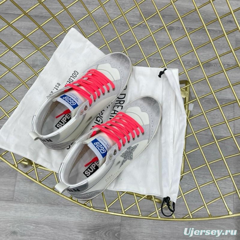 2024 Unisex GGDB White Silver Glitter Leather High Top Sneakers MJ00300