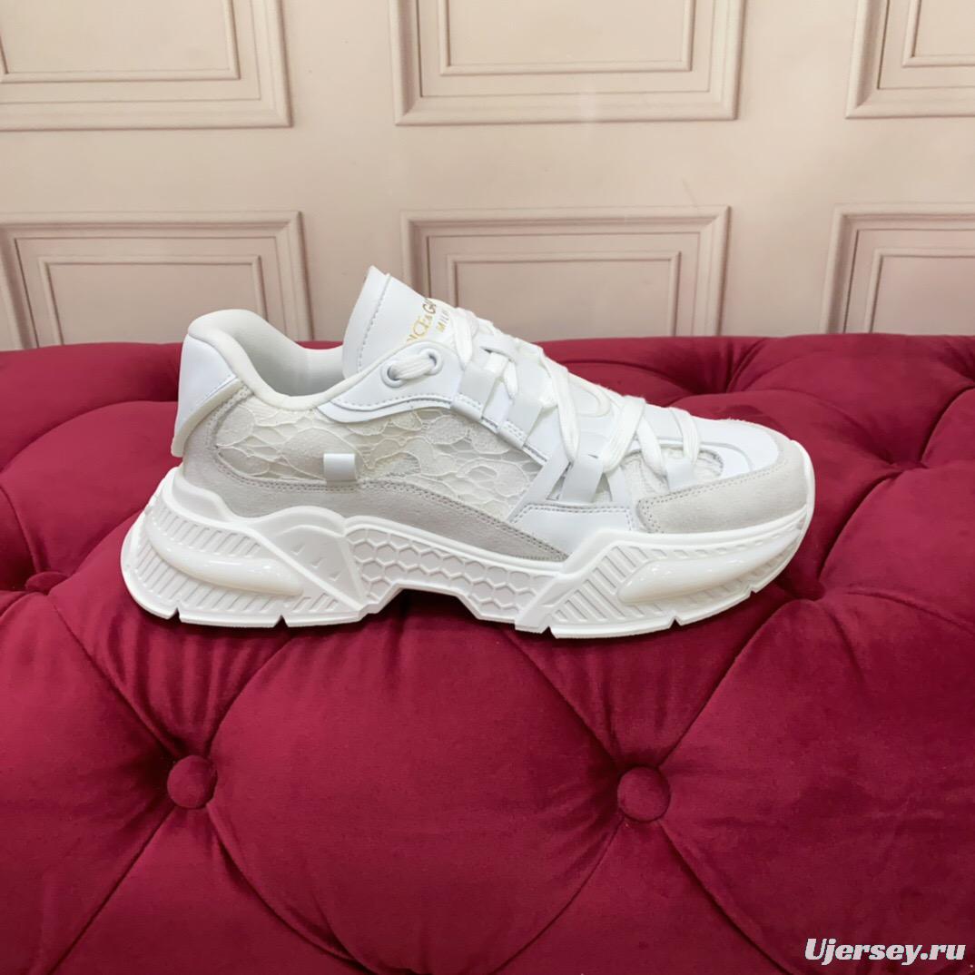 2025 Women Dolce & Gabbana White Mesh Leather Sneakers LY00340