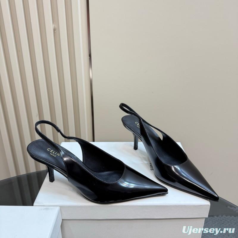 2025 Women CELINE Black Patent Leather Slingback Pumps KFY00310
