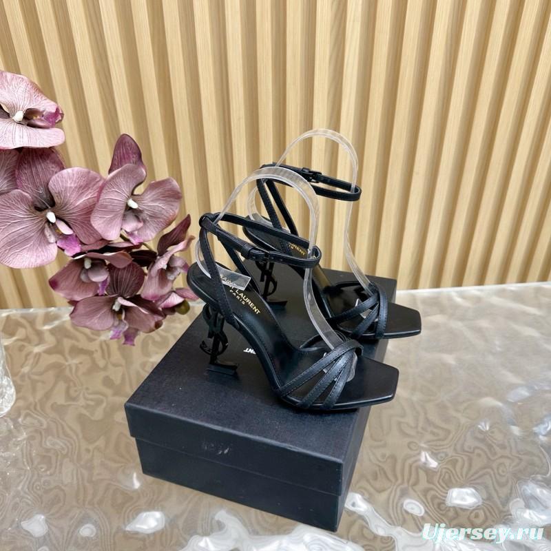 2025 Women Yves Saint Laurent Black Leather Sandals