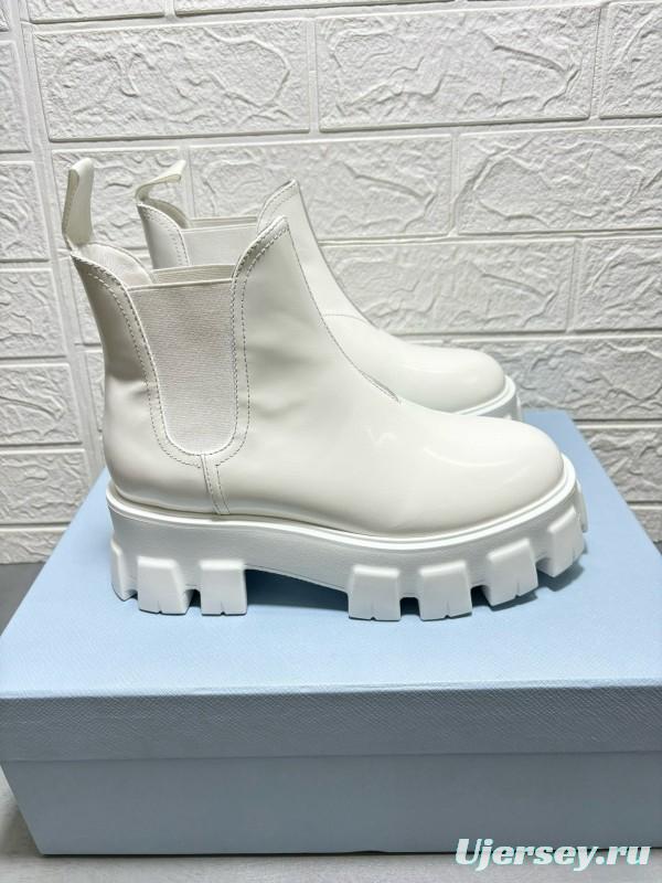 2024 Women Prada White Leather Chelsea Boots MJ00380