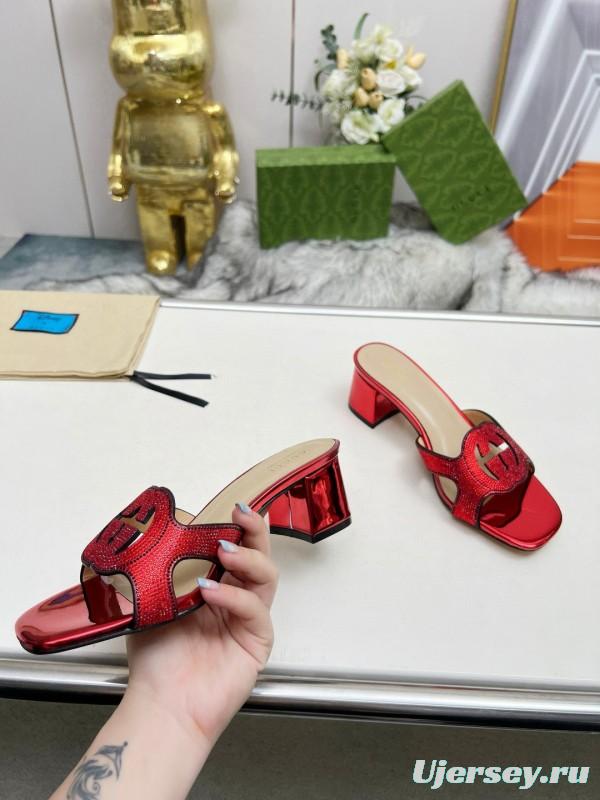 2025 Women Gucci Red Leather Slippers MJ00190