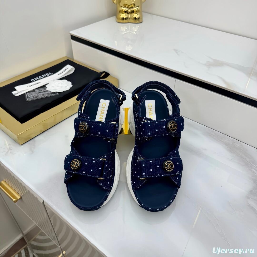 2025 Women Chanel Navy Denim Sandal Sneakers LY00330