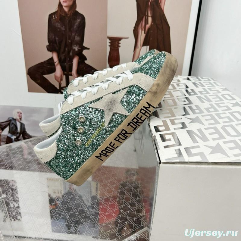 2025 Women GGDB Green White Suede Leather Star Sneakers