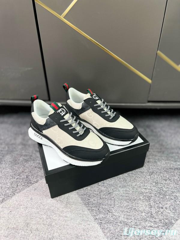 2024 Men Gucci Black White Leather Mesh Sneakers MJ00260
