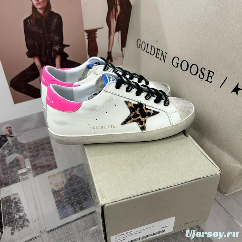 2025 Women GGDB White Pink Leopard Print Leather Sneakers MJ00260