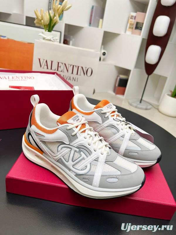 2025 Unisex Valentino White Orange Grey Mesh Fabric Sneakers Vlogo Welding LY00410