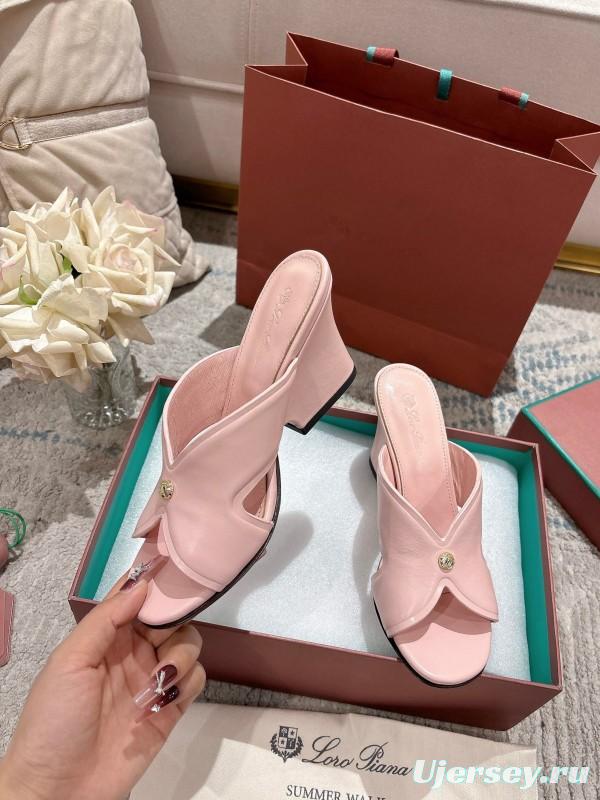 2025 Women Le Parmentier Pink Leather Heeled Sandals