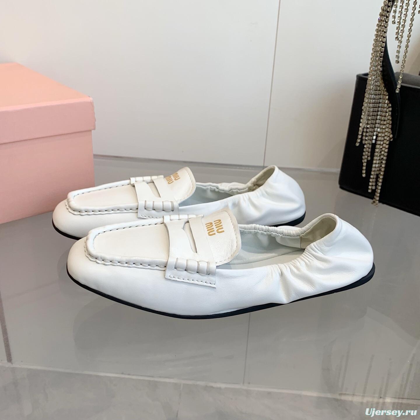 2025 Women Miu Miu White Leather Loafers