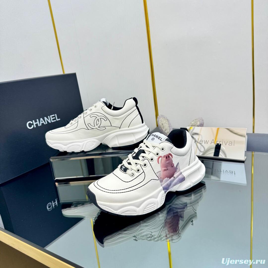 2025 Women Chanel White Leather Sneakers