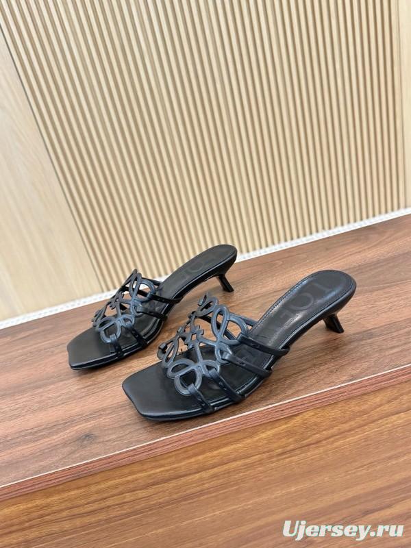 2025 Women Loewe Black Leather Heels LY00250