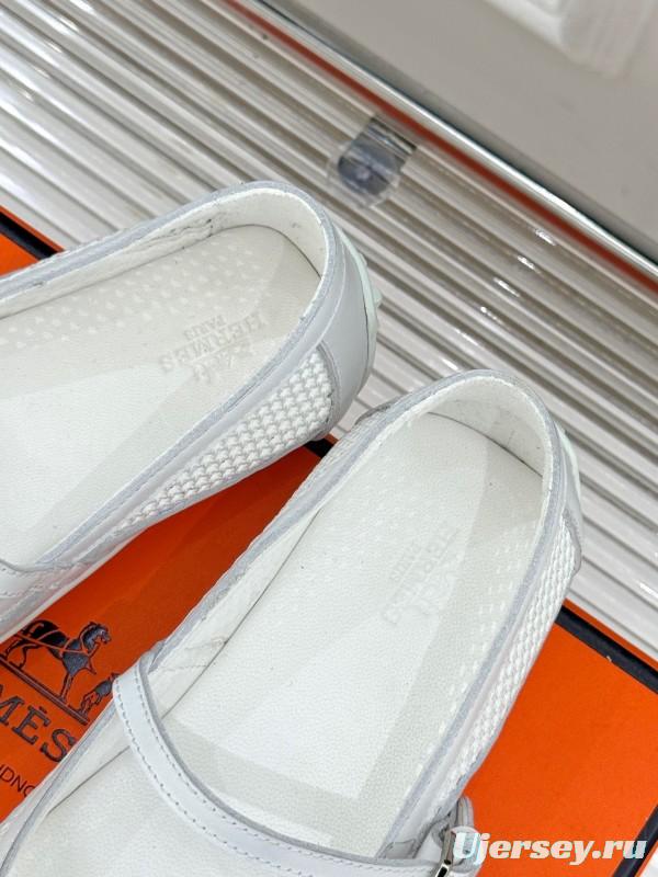 2025 Women Hermès White Mesh Mary Jane