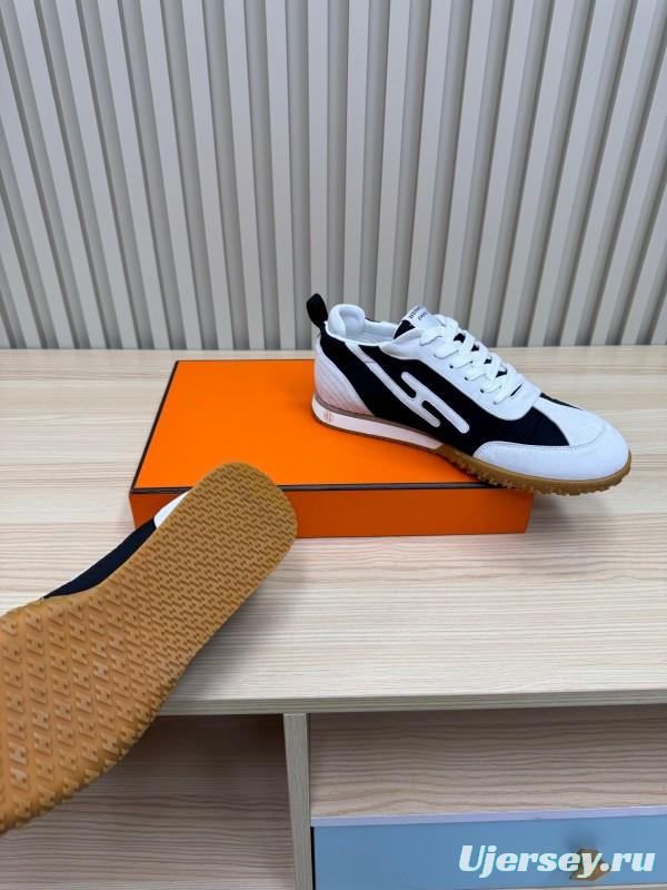 2025 Unisex Hermès White Black Suede Goat Leather Sneakers Top Version KFY00300