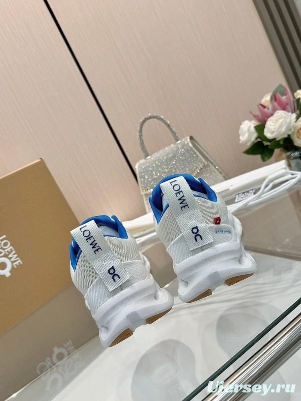 2025 Women Loewe White Blue Mesh Leather Sneakers