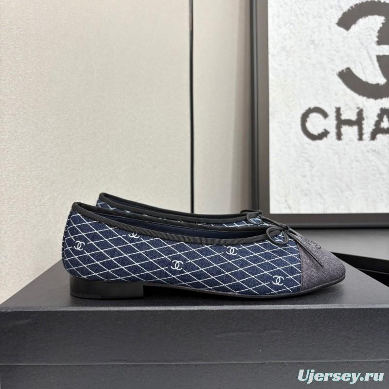 2025 Women Chanel Blue Grey Denim Textile Ballet Flat LY00360
