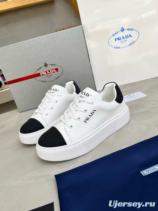 2024 Unisex Prada White Black Leather Sneakers MJ00310