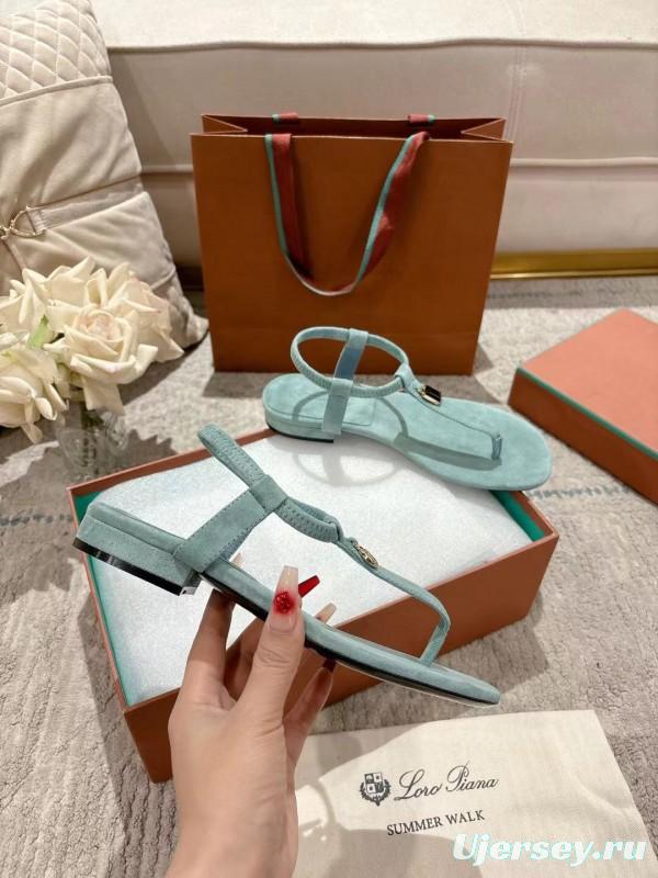 2025 Women LP Light Blue Suede Sandals LY00250